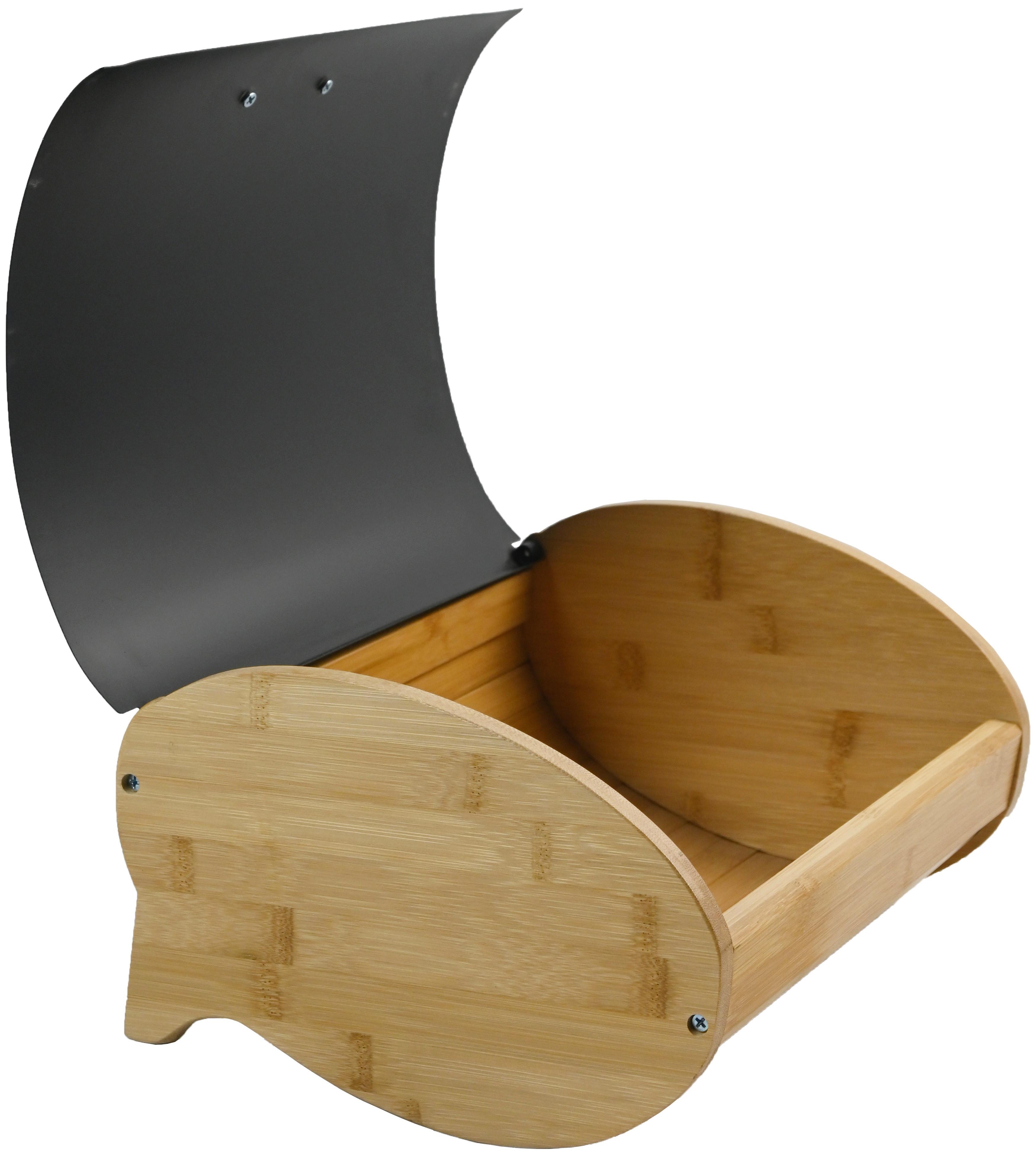 Brotbox Svea in Naturfarben - Schwarz/Naturfarben, MODERN, Holz/Metall (35/25/15,5cm) - Modern Living