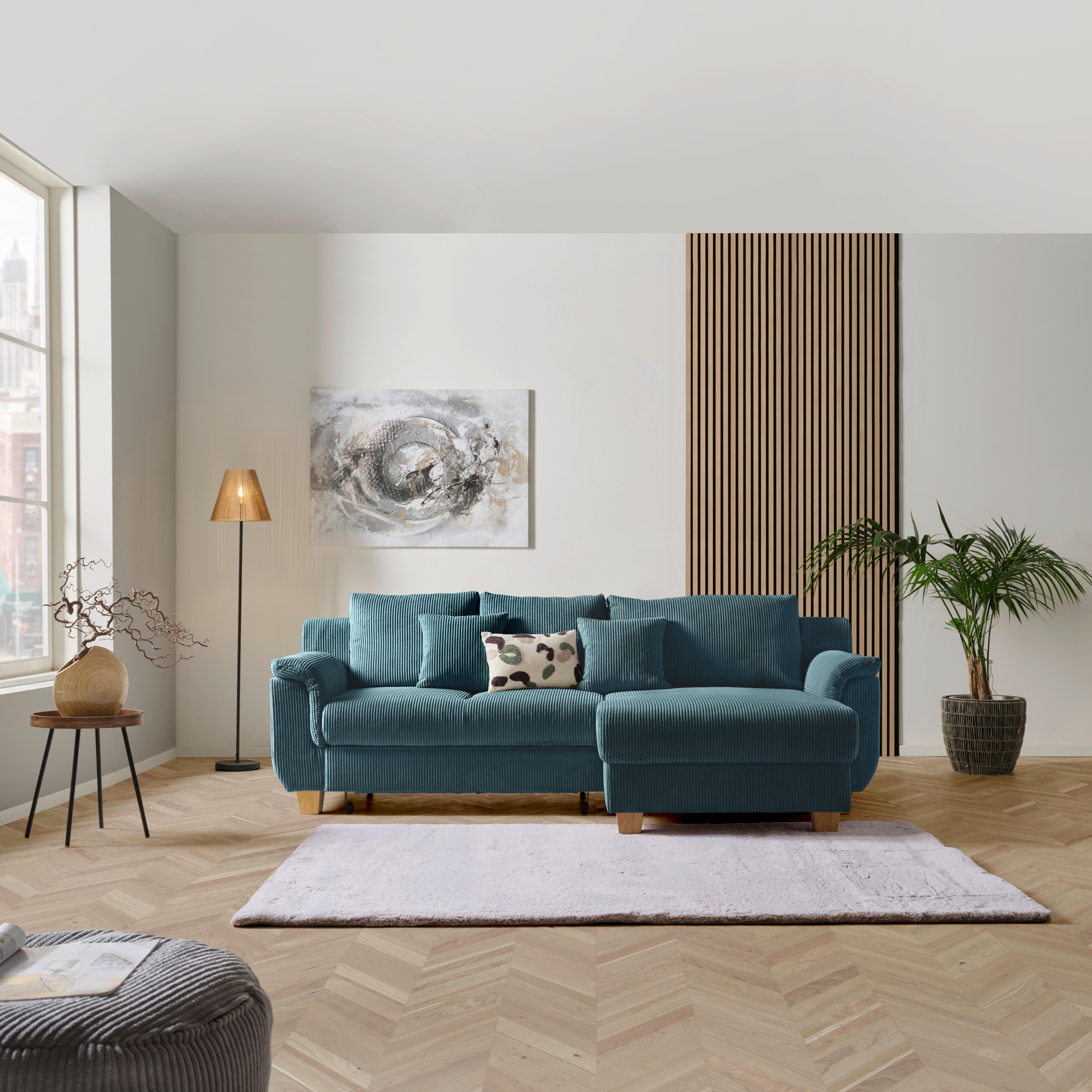 Colţar ALEX - albastru deschis, Modern, textil (246/88cm)