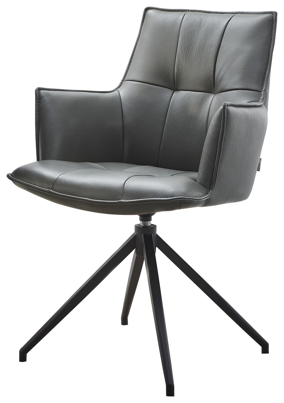 KRZESŁO Z PODŁOKIETNIKAMI OSAKA 5.0 -EXKLUSIV- - antracytowy/czarny, Design, skóra/metal (60/89,5/63cm) - Novel