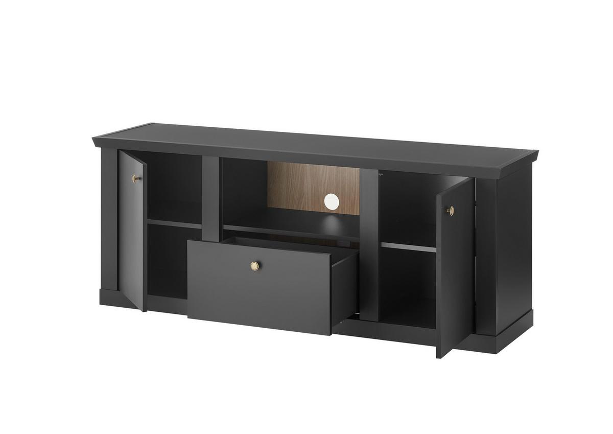 Lowboard Lincoln Schwarz/Eichefarben - Eichefarben/Messingfarben, Design, Holzwerkstoff/Metall (158/62/42cm) - MID.YOU