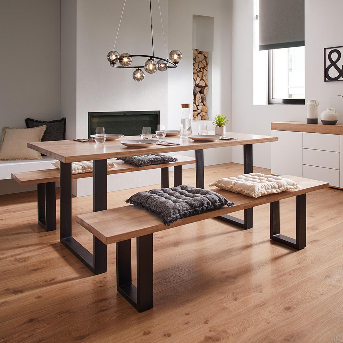 STÓŁ DO JADALNI VALERIO - kolor dębowy/czarny, Modern, metal/drewno (180/90/76cm) - Bessagi Home
