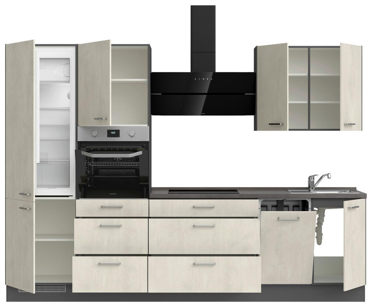 Küchenblock Riva High m. Geräten Weiß - Schieferfarben/Edelstahlfarben, MODERN, Holzwerkstoff/Metall (300cm) - Nobilia