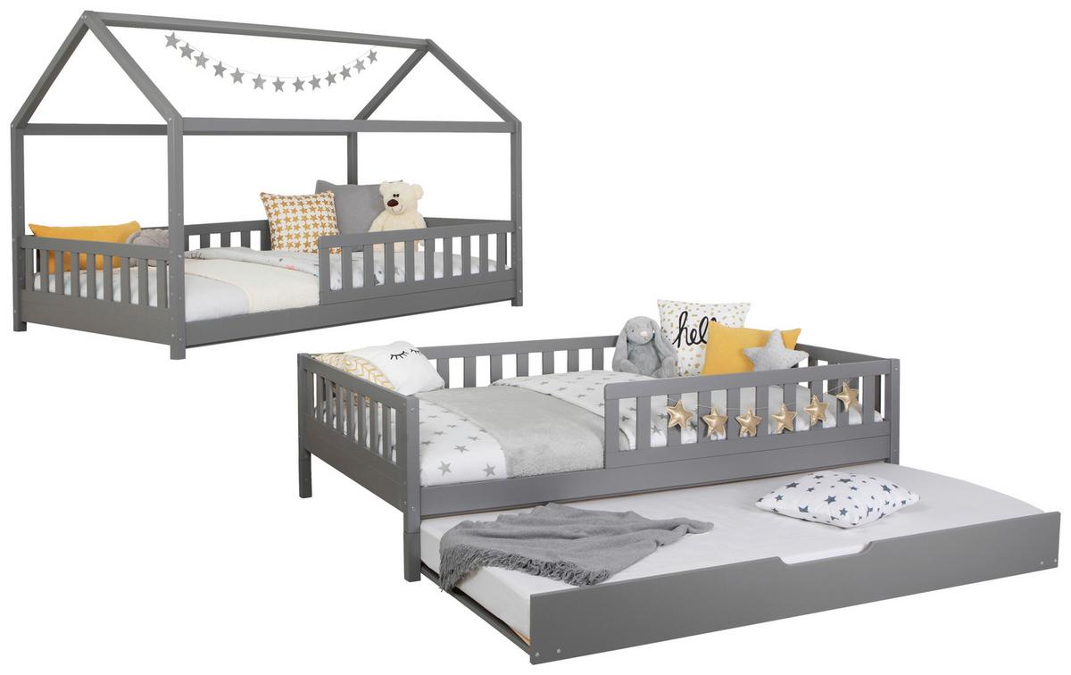 Ausziehbett Holz Duo ca. 100x200 cm Kiefer Hellgrau - Hellgrau/Naturfarben, MODERN, Holz/Textil (100/200cm) - MID.YOU