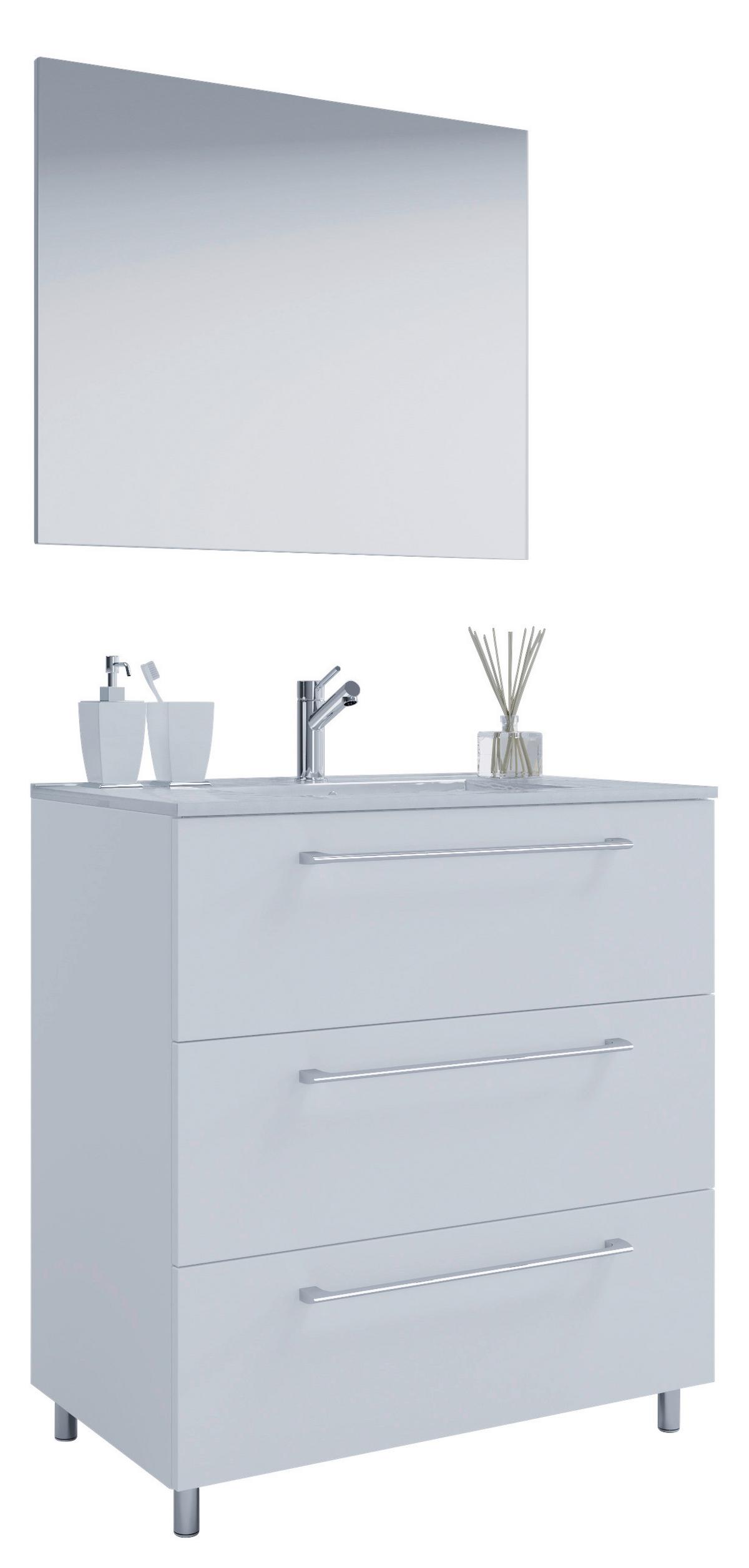 Kopalnica Schubo, Bela - bela/barve aluminija, Moderno, kovina/leseni material (60cm) - MID.YOU