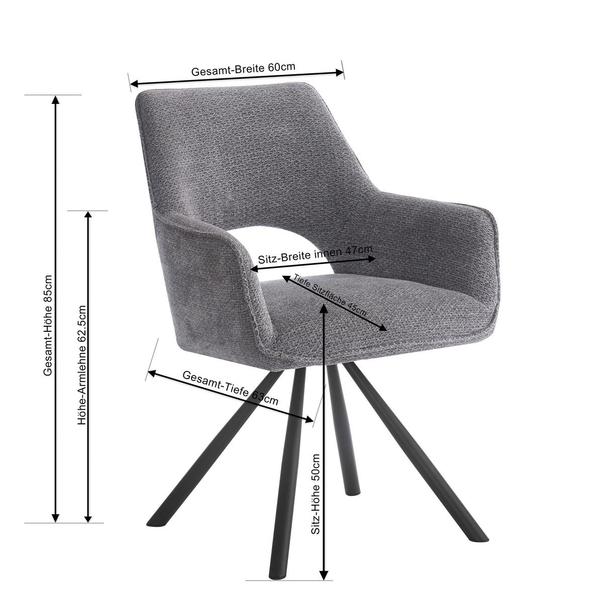 Naslanjač Frauke, Temno Siva, Vrtljiv - temno siva/črna, Moderno, kovina/tekstil (60/85/63cm)