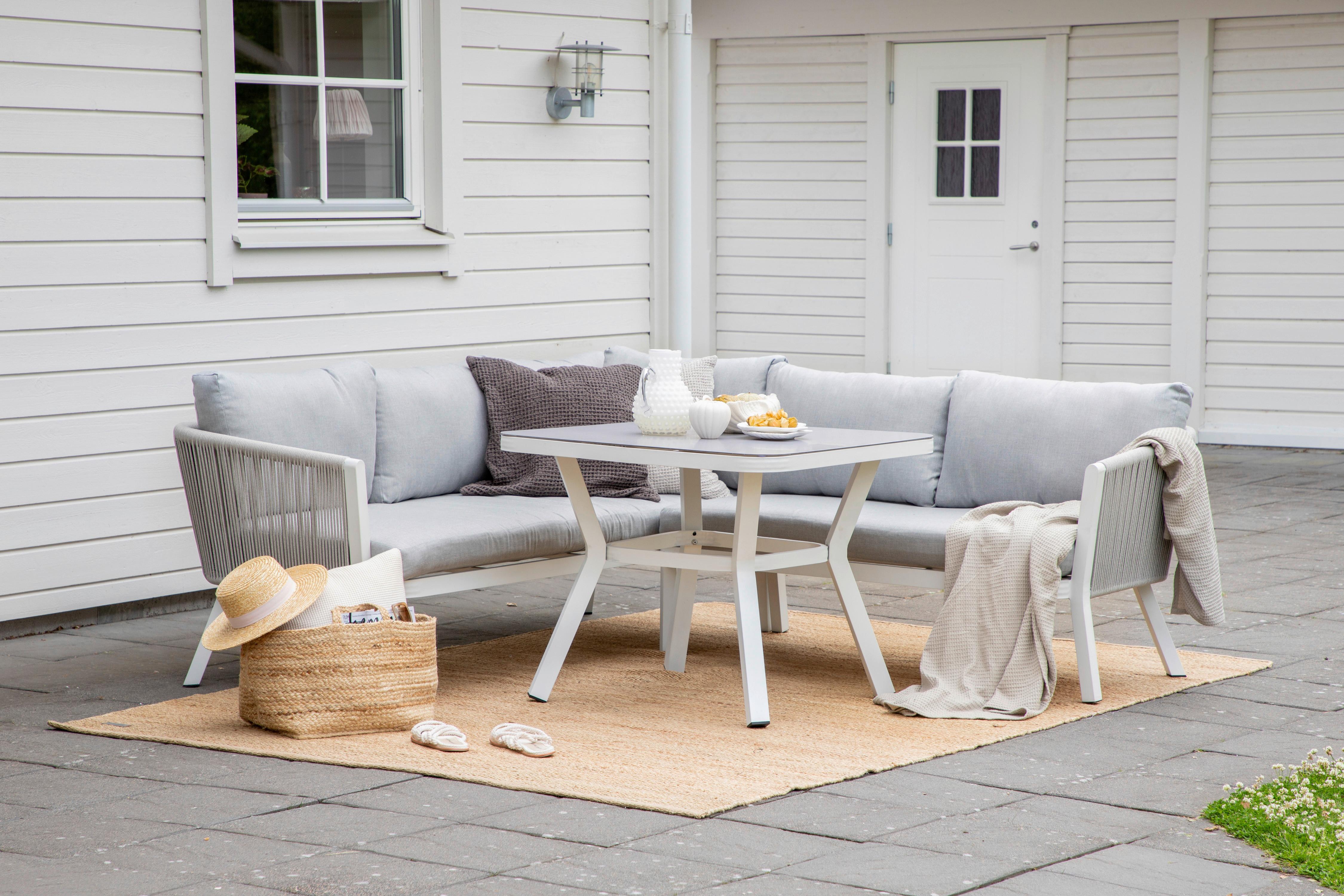 LOUNGEGARNITUR VIRYA - Weiß/Grau, KONVENTIONELL, Textil/Metall - Gardenson