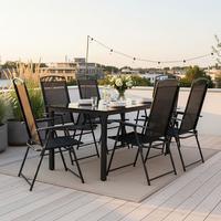 Gartentischgruppe Schwarz 7-teilg - Anthrazit/Schwarz, Basics, Glas/Textil (140/80/73cm) - Gardenson