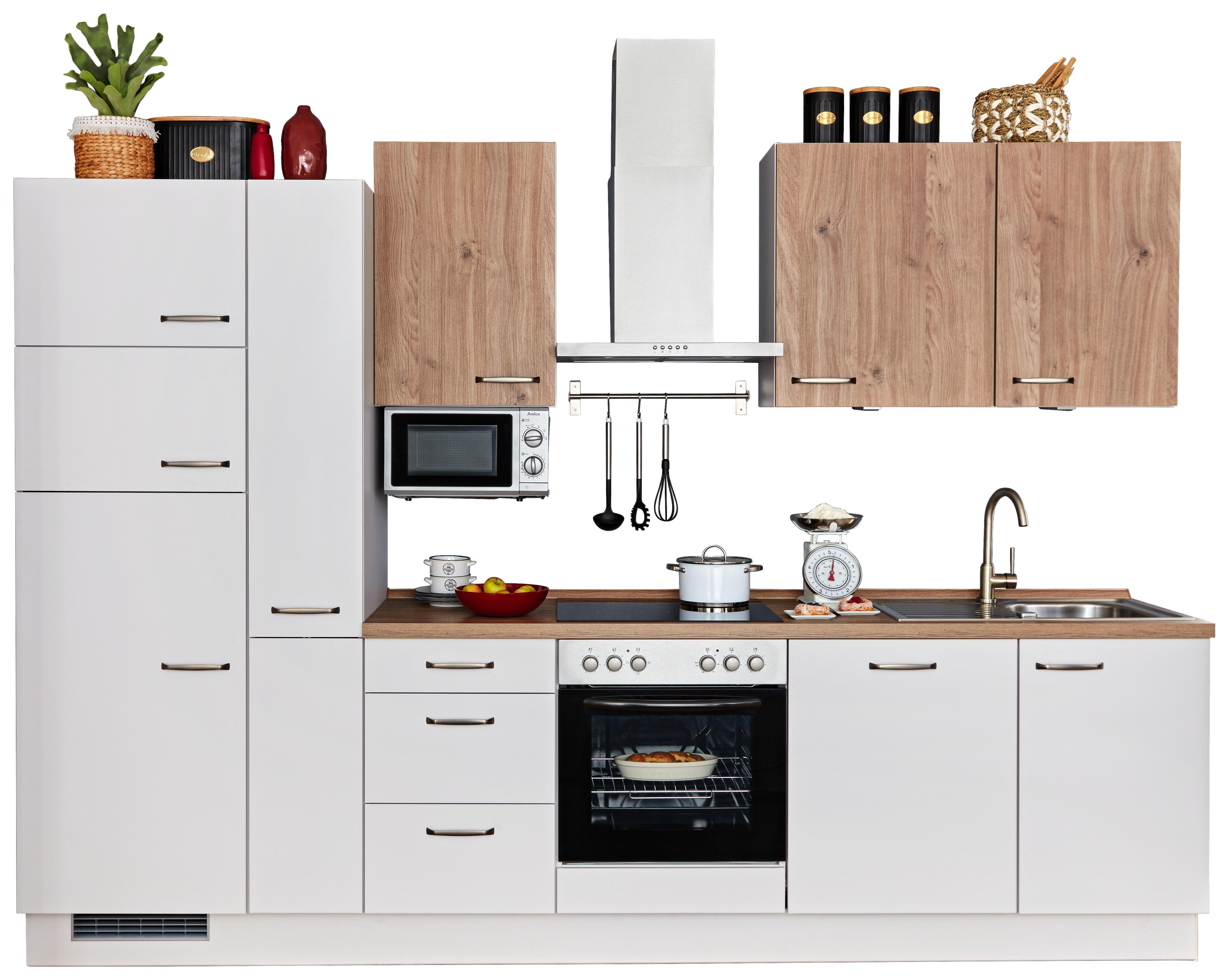 Küchenblock inkl. 5 E-Geräte IP1200/2200 - Eichefarben/Hellgrau, MODERN, Holzwerkstoff (310cm) - Impuls
