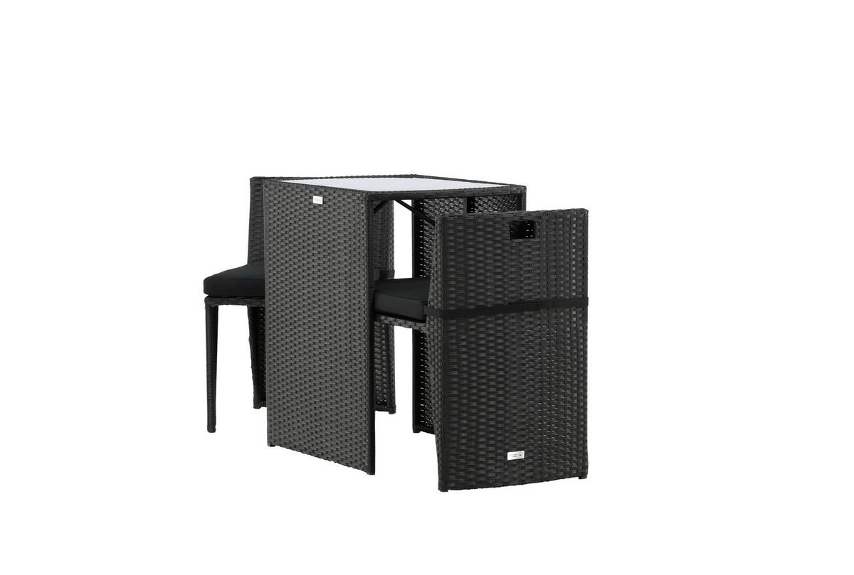 Balkonset Savanna 3-tlg. Grau/Schwarz - Schwarz/Grau, KONVENTIONELL, Kunststoff/Textil - Gardenson