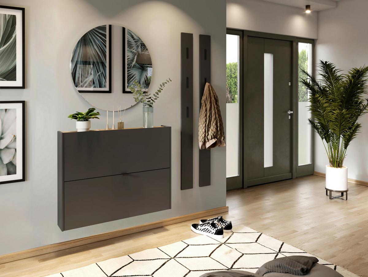 Hängeschuhschrank Ameca Graphi tfarben/Eichefarben/Hellbraun - Hellbraun/Eichefarben, MODERN, Holzwerkstoff/Metall (100/83/19cm) - Premium Living