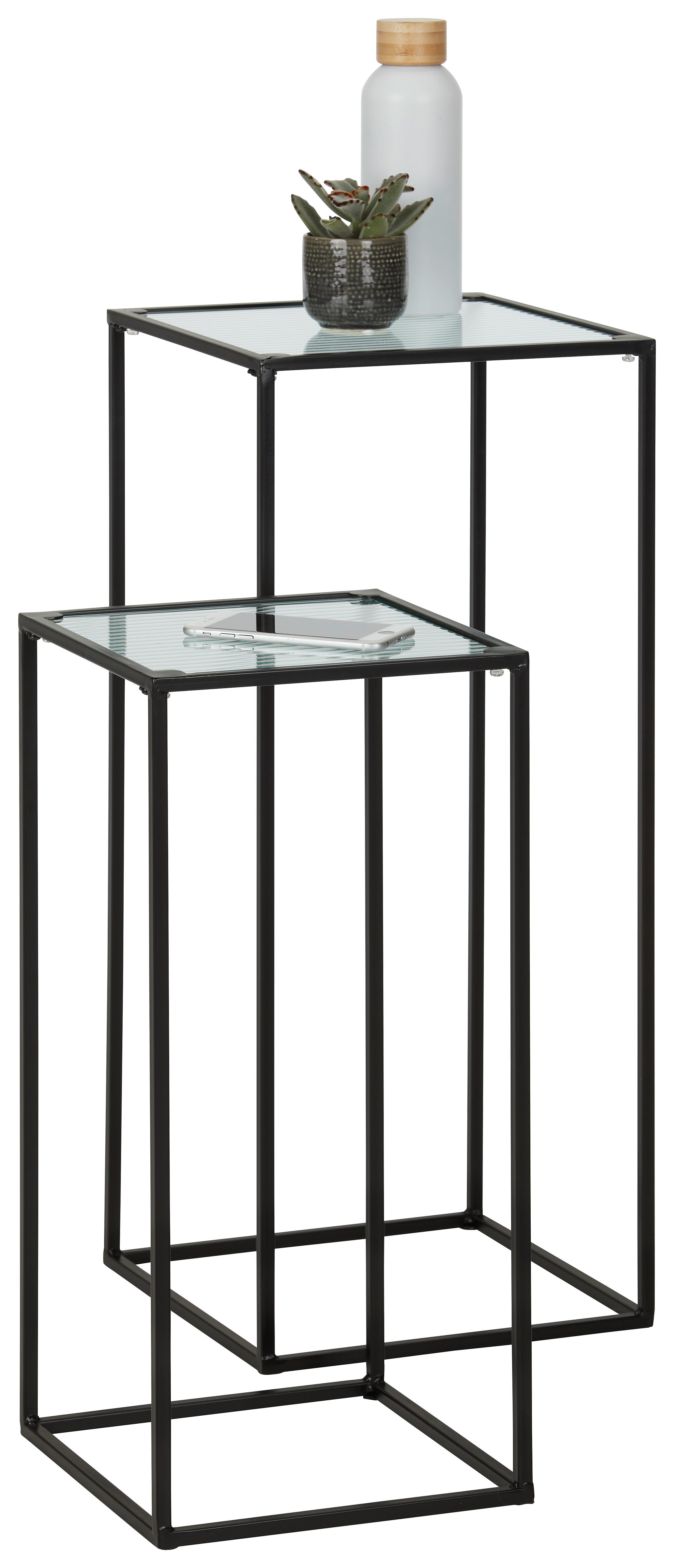 Blumensäule Arne in Schwarz, 2er Set - Klar/Schwarz, Modern, Glas/Metall (29/25/70/55/29/25cm) - Modern Living
