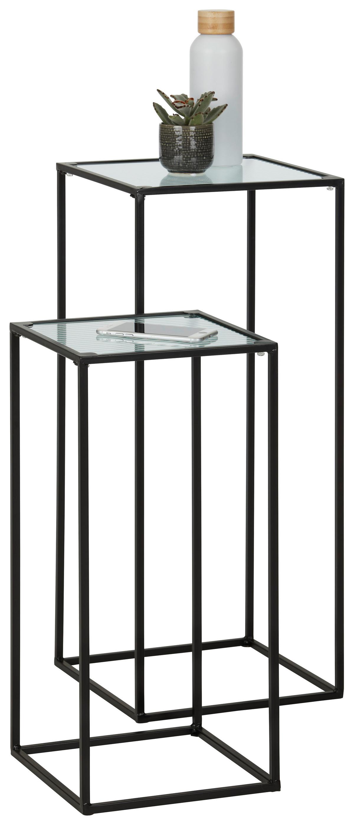 colonne de fleurs Arne in Schwarz, 2er Set - Klar/Schwarz, Modern, Glas/Metall (29/25/70/55/29/25cm) - Modern Living