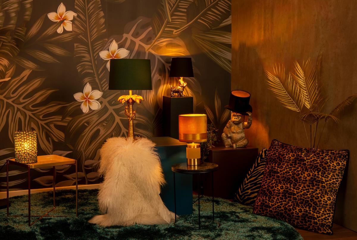 LAMPA STOŁOWA 10500/81/43 FRIZZLE - kolor złoty/brązowy, Konventionell, metal/tkanina (18/32cm) - Lucide