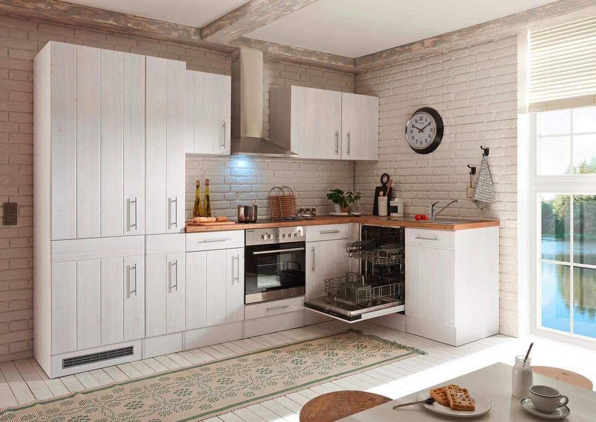 Eckküche Premium Lärche Weiß ca. 310x172 cm - Eichefarben/Weiß, ROMANTIK / LANDHAUS, Holzwerkstoff/Metall (310/172cm) - Respekta