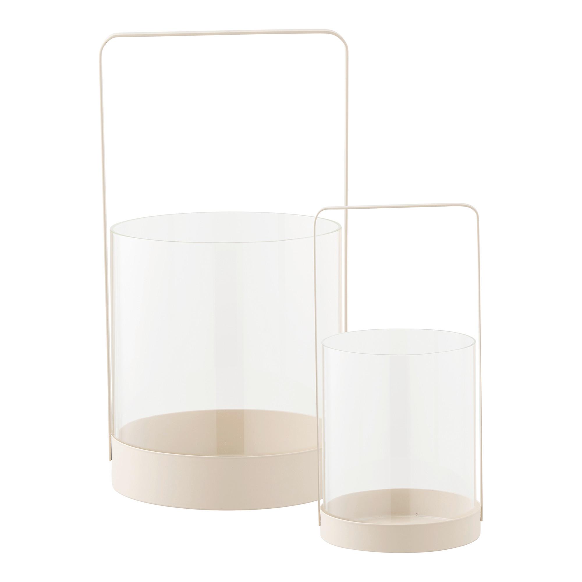 Windlichtset Hurricane Candle Holder Beige, 2er Set - Beige, Basics, Glas/Metall