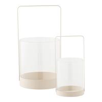 Windlichtset Hurricane Candle Holder Beige, 2er Set - Beige, Basics, Glas/Metall