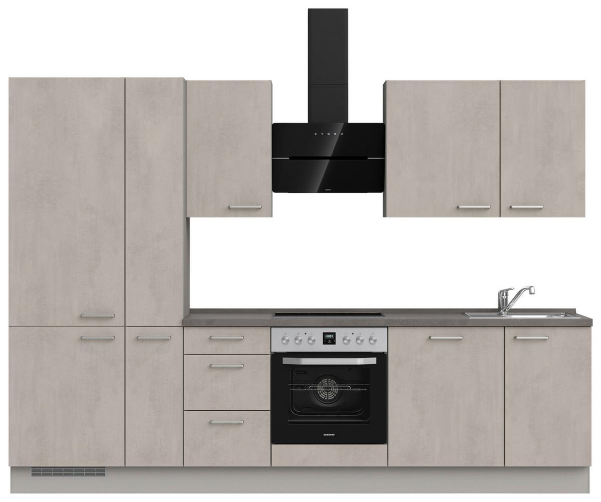 Küchenblock Riva High m. Geräten Grau - Schieferfarben/Edelstahlfarben, MODERN, Holzwerkstoff/Metall (300cm) - Nobilia