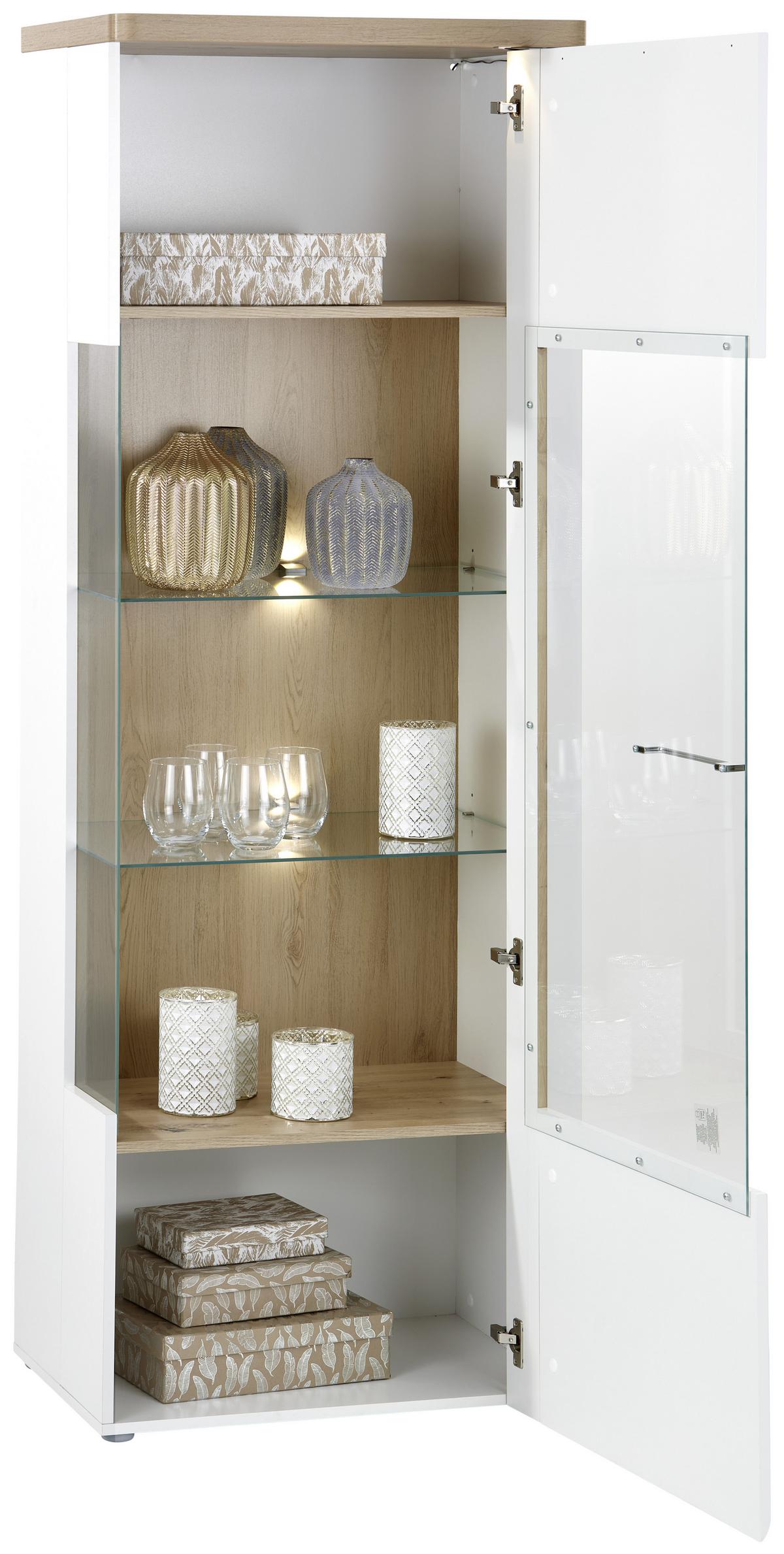 Vitrină VIOLA - alb/culoare lemn stejar, Modern, plastic/sticlă (66,5/196/43,2cm) - Premium Living