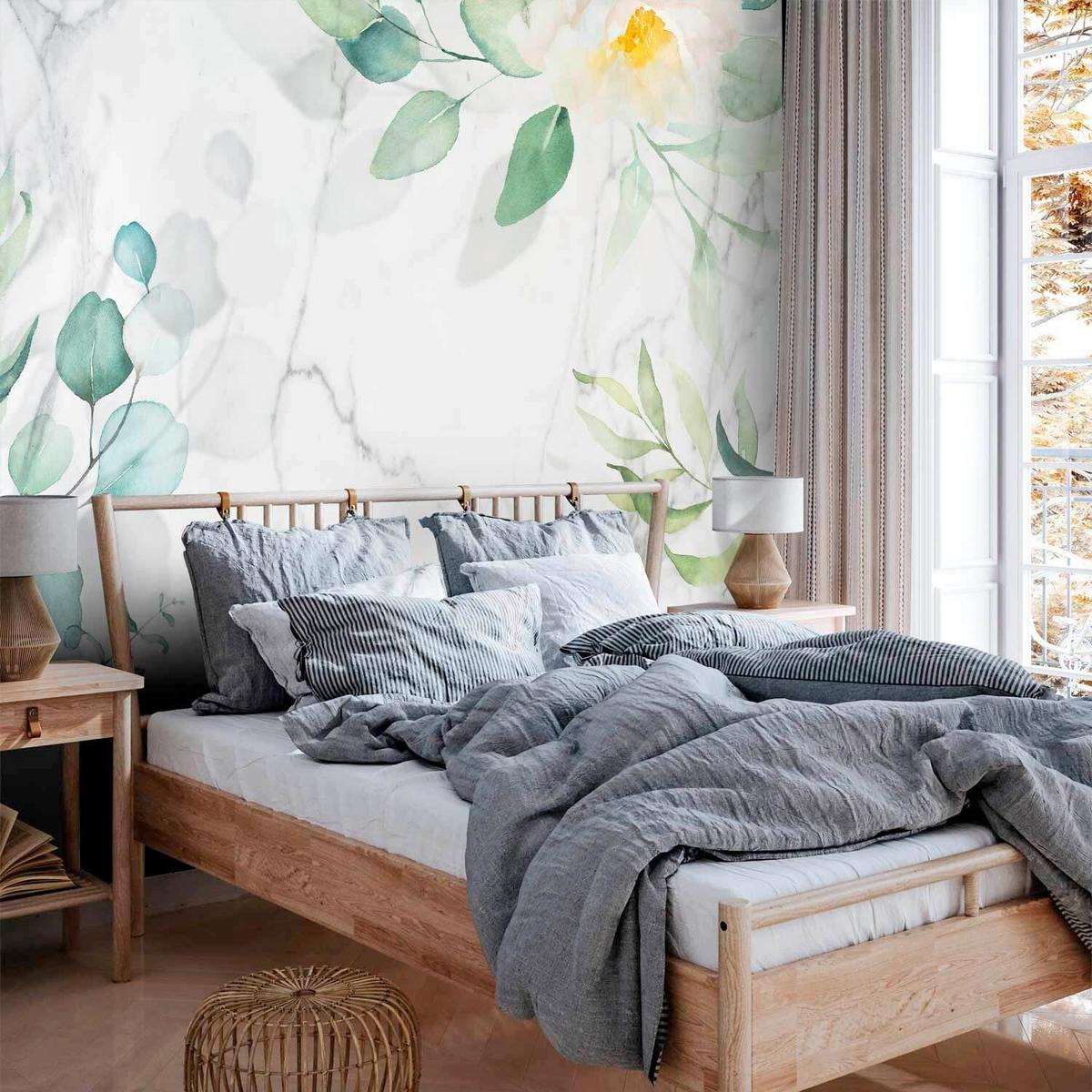Fotótapéta Flowery Marble - többszínű/fehér, Lifestyle, textil (250cm) - artgeist