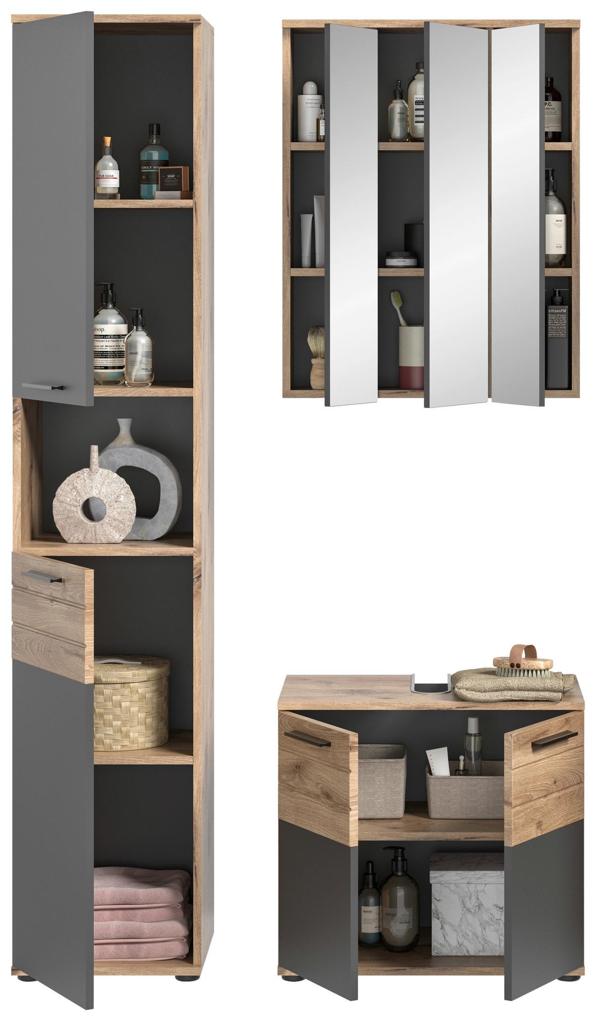 BAIE MASON - culoare lemn stejar/gri, Modern, sticlă/material pe bază de lemn (97cm) - MID.YOU