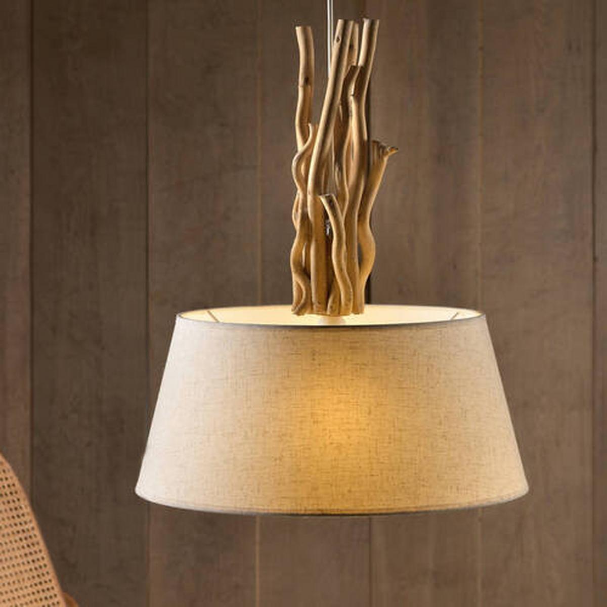 Hängeleuchte Woody Weiß/Hellbraun max. 22 Watt - Hellbraun/Weiß, Natur, Holz/Textil (45/110cm)