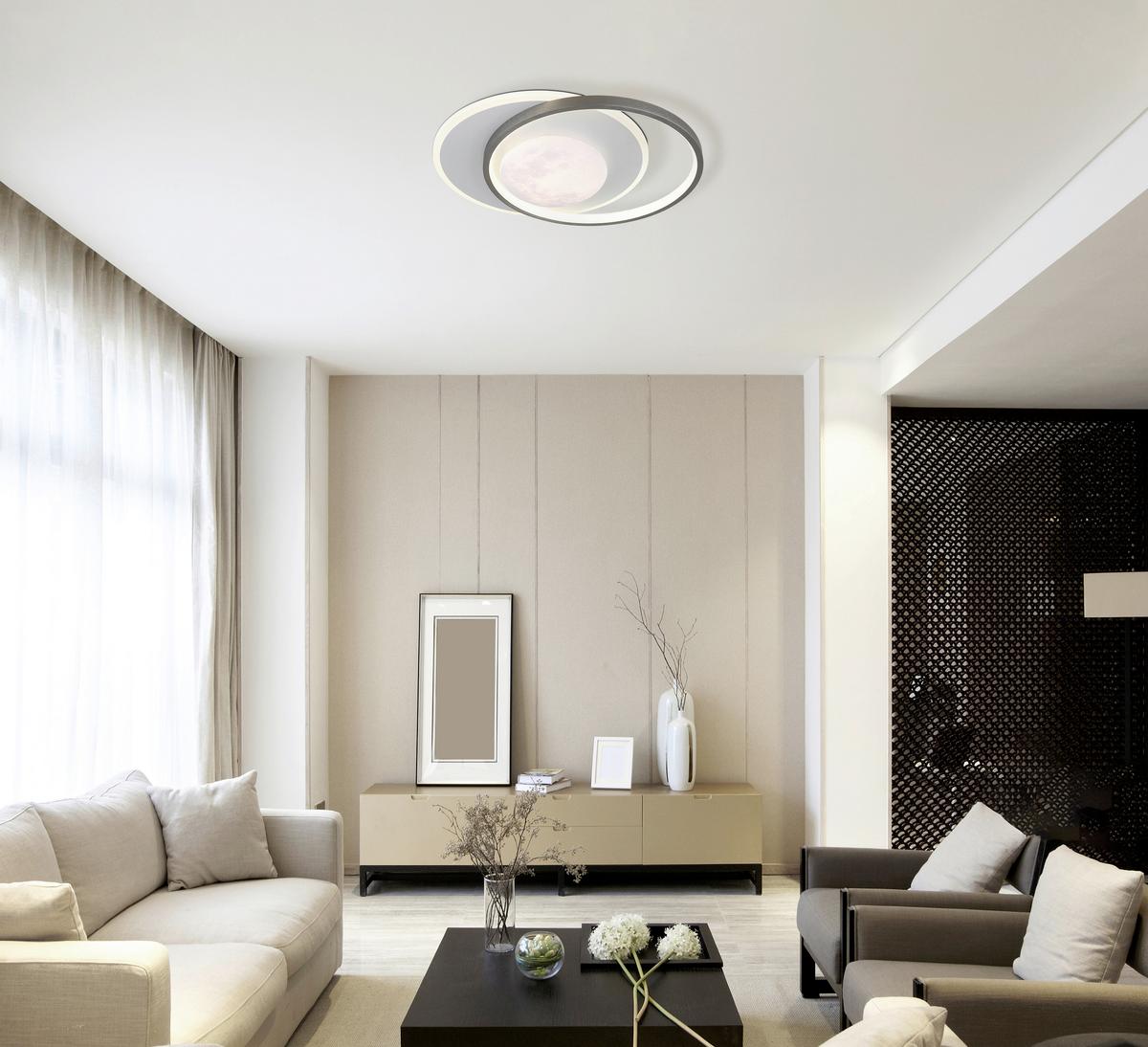 Led Stropna Svjetiljka Moon - bijela/siva, Design, metal/plastika (36,9/30/8,3cm) - Globo