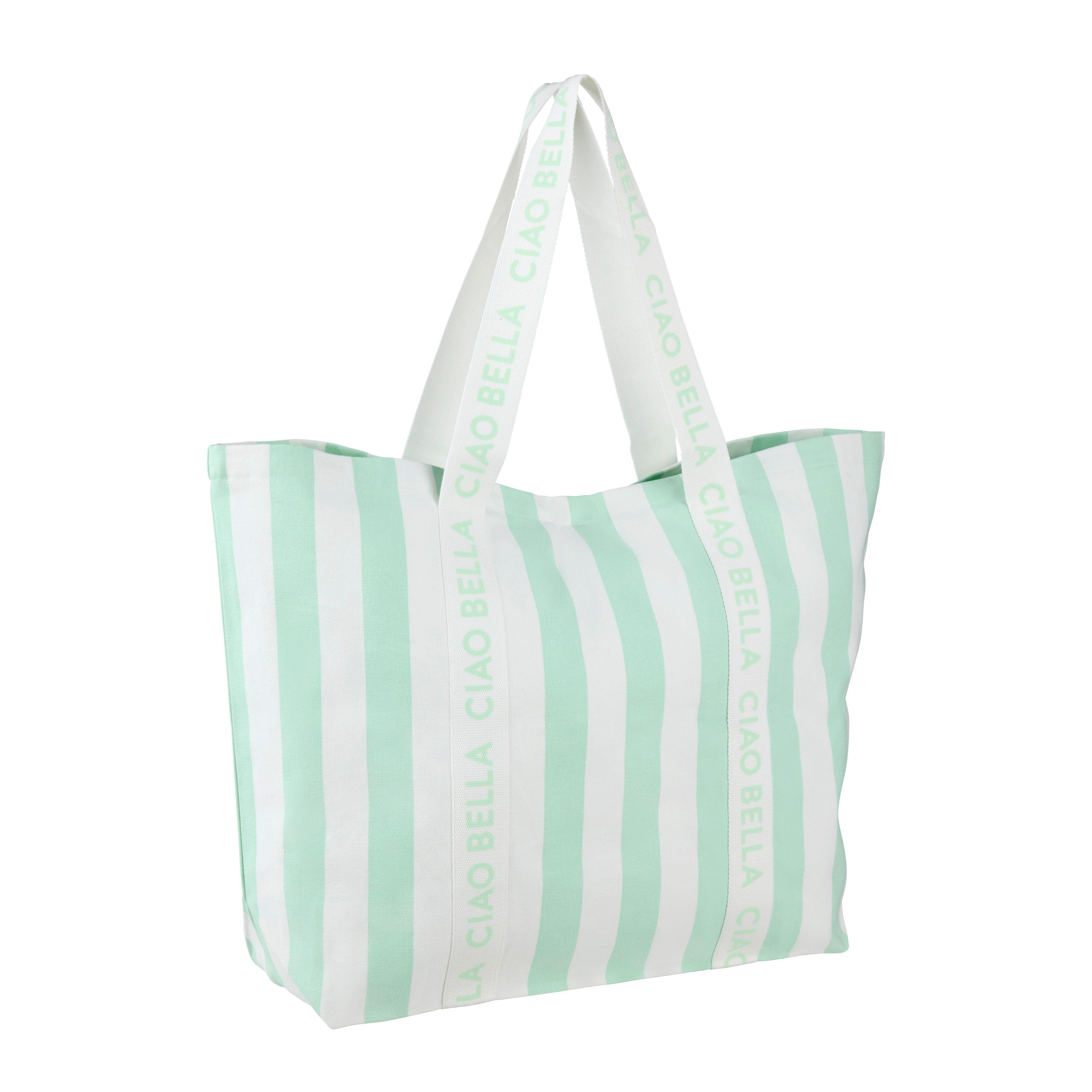 Strandtasche Mia Weiß/Mintgrün - Weiß/Mintgrün, Textil (43/60/18cm) - Mömax