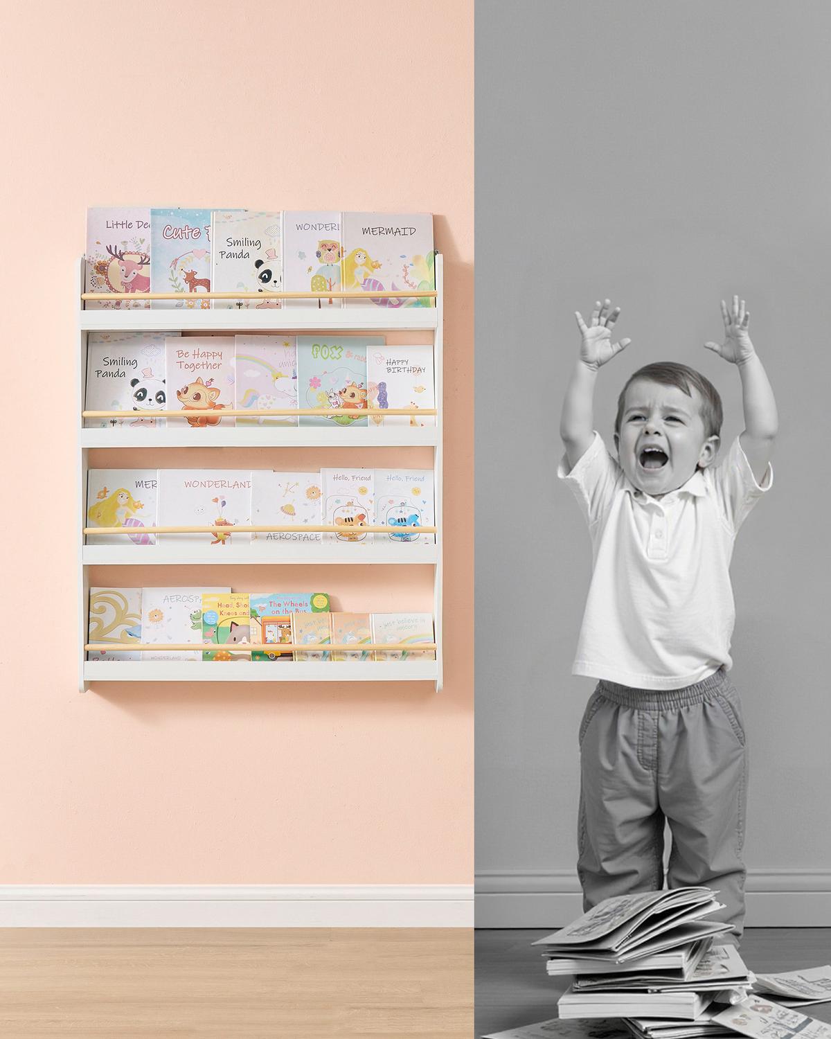 Kinderregal in Weiß, Naturfaben ca. 80x100x12 cm - Naturfarben/Weiß, MODERN, Holz/Holzwerkstoff (80/100/12cm) - MID.YOU