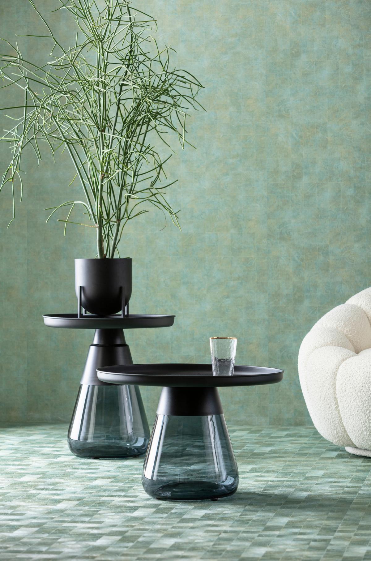 Beistelltisch Bottiglia Schwarz/Blaugrau - Blaugrau/Schwarz, MODERN, Glas/Metall (60/43/60cm) - Kare-Design