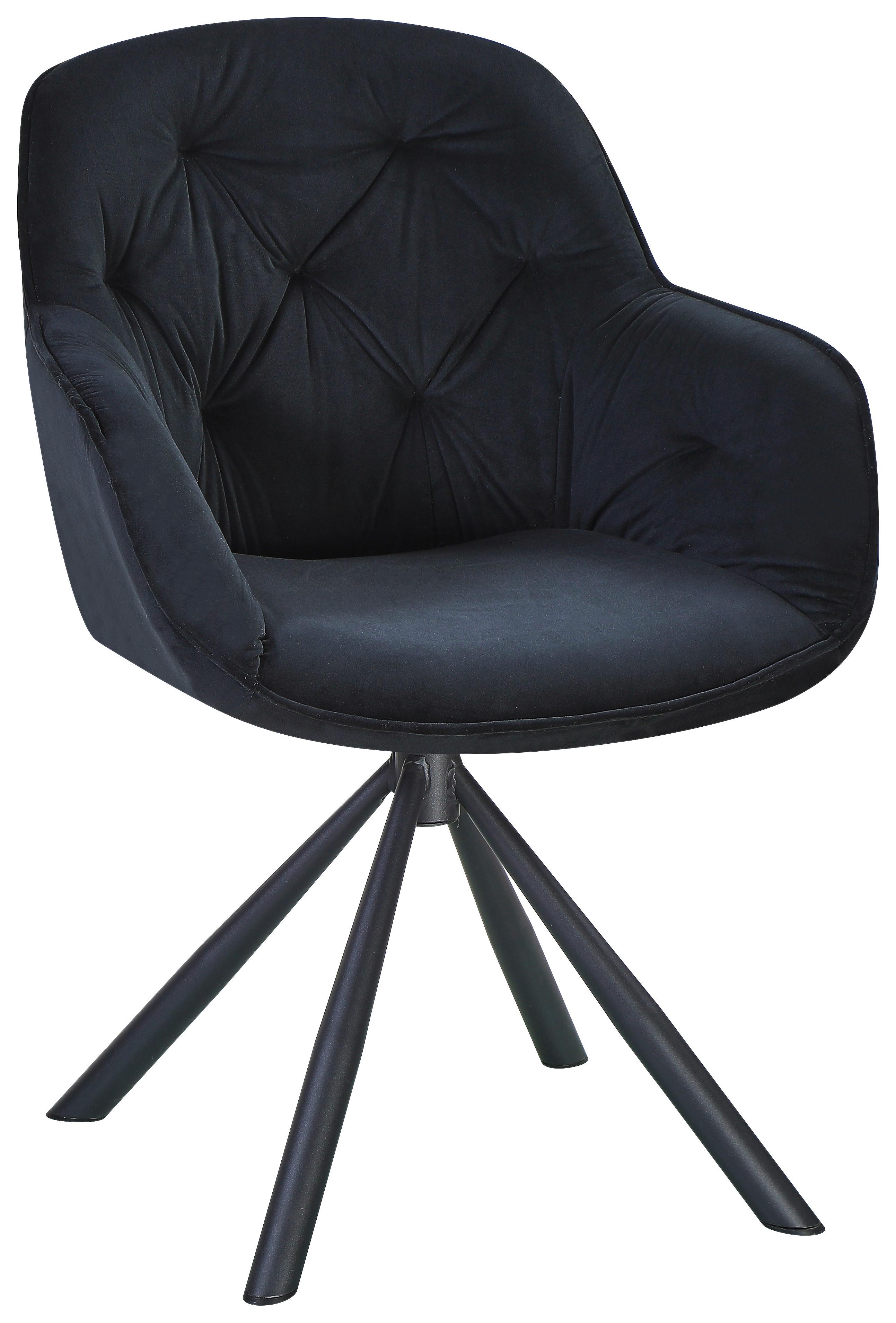 Naslanjač Silvi, Črna, Žamet, Vrtljiv - črna, Konvencionalno, kovina/tekstil (62/85/62cm)