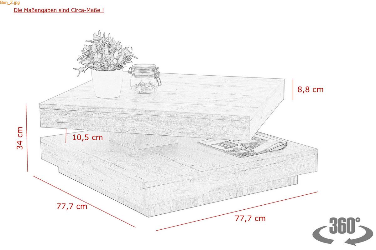 STOLIK KAWOWY BEN - czarny/stary dąb, Modern, materiał drewnopochodny (77,7/77,7/34cm) - Boxxx