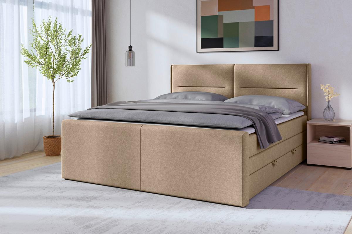 Boxspringbett Kyoto ca. 180x200 cm Naturfarben - Schwarz/Naturfarben, MODERN, Karton/Holzwerkstoff (180/200cm) - MID.YOU