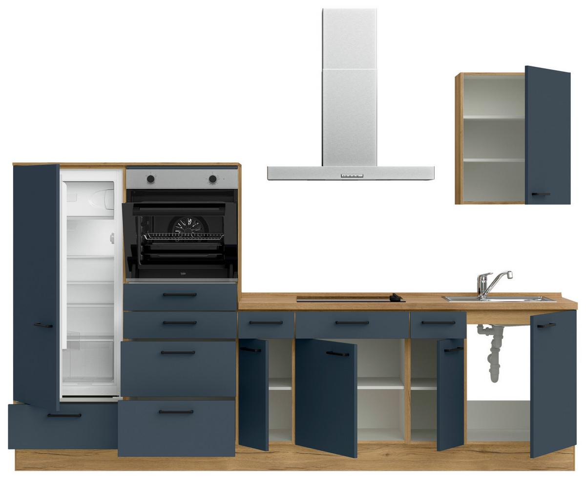 Küchenblock Easytouch Low m. Geräten Dunkelblau - Eichefarben/Schwarz, MODERN, Holzwerkstoff/Metall (300cm) - Nobilia