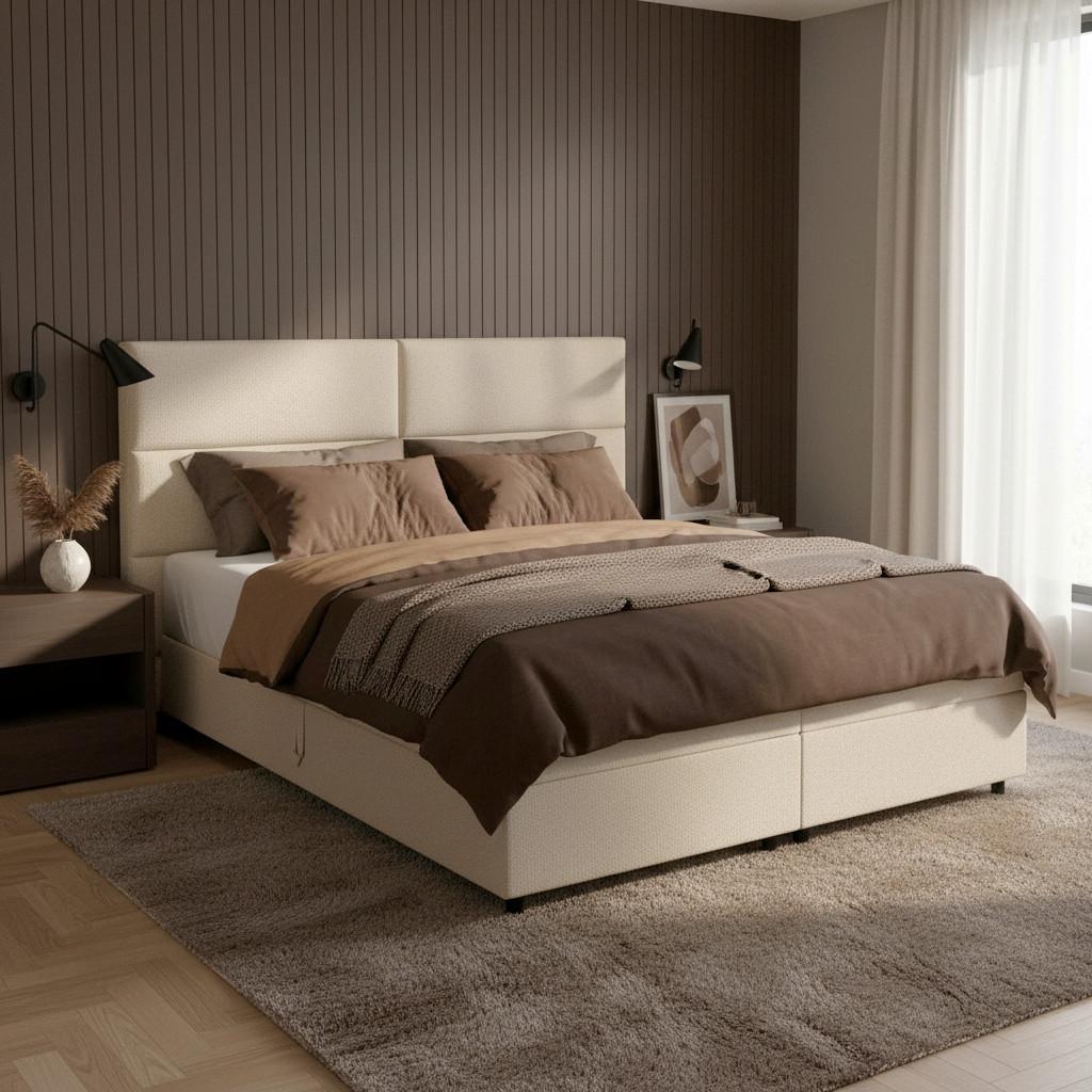 Boxbett Lily Beige ca. 180x200 cm mit Topper - Beige/Schwarz, MODERN, Holz/Textil (180/200cm) - Bessagi Home