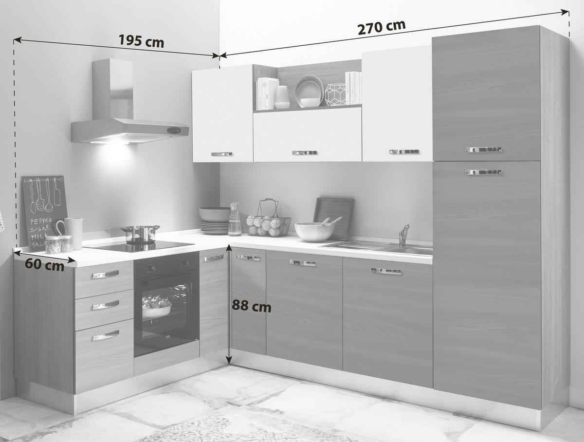 Eckküche Sofia mit Geräten ca. 195x200 cm Weiß/Ulmefarben - Eiche grau/Magnolie, LIFESTYLE, Holzwerkstoff/Kunststoff (195/270cm) - MID.YOU