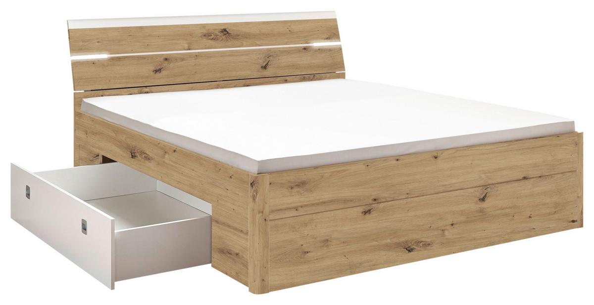 Postelja Mars, S Predali, 180x200 - bela/hrast artisan, Konvencionalno, umetna masa/leseni material (180/200cm) - MID.YOU