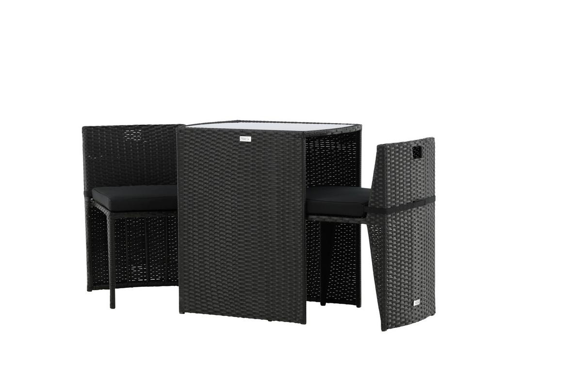 Balkonset Savanna 3-tlg. Grau/Schwarz - Schwarz/Grau, KONVENTIONELL, Kunststoff/Textil - Gardenson