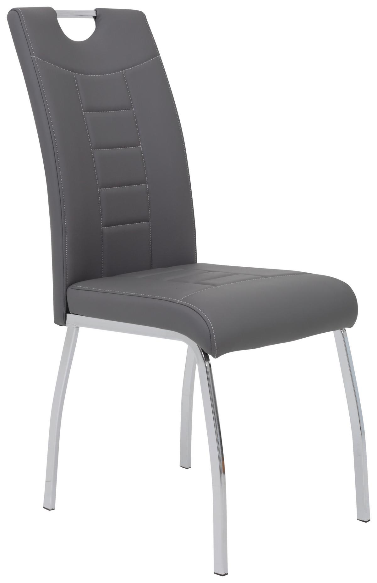 Stuhl-Set Andrea S Grau Lederlook - Chromfarben/Weiß, MODERN, Textil/Metall (43/100/64cm) - MID.YOU