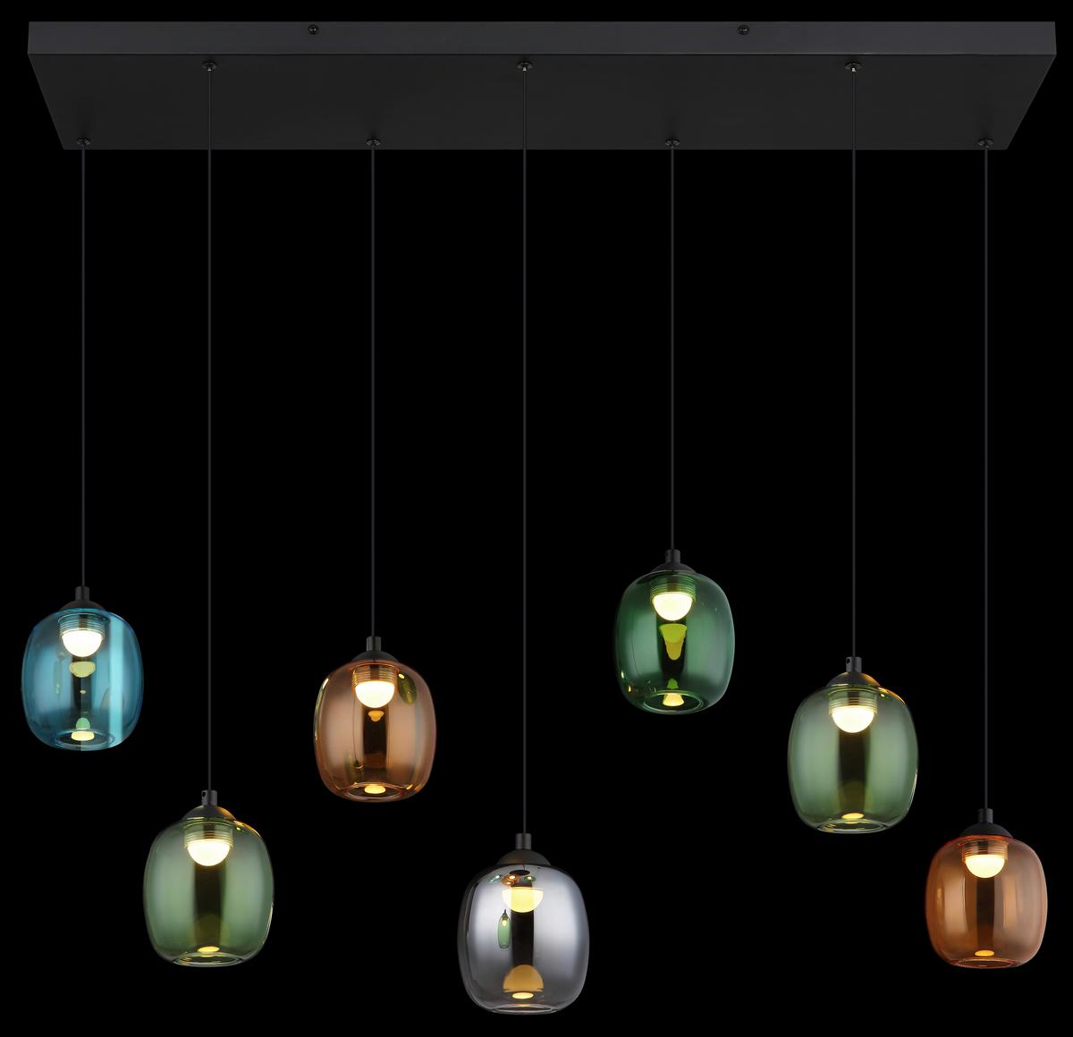 LED-HÄNGELEUCHTE 31470708 MINARA - Blau/Dunkelgrün, Lifestyle, Glas/Kunststoff (102/32/150cm) - Globo