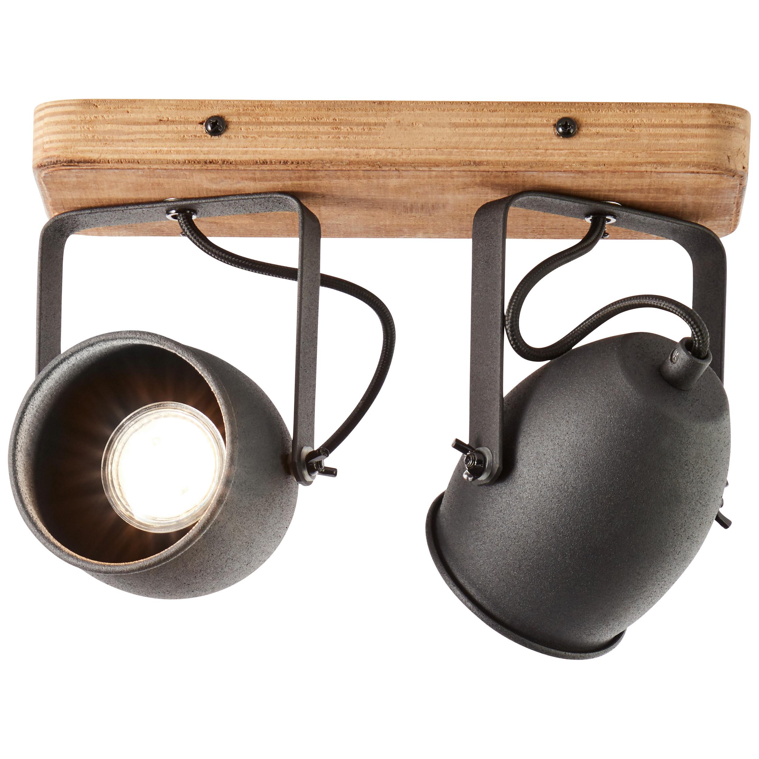 Strahler Crowton Schwarz/Hellbraun max. 6 Watt - Hellbraun/Schwarz, LIFESTYLE, Holz/Metall (30/21/13cm) - Brilliant