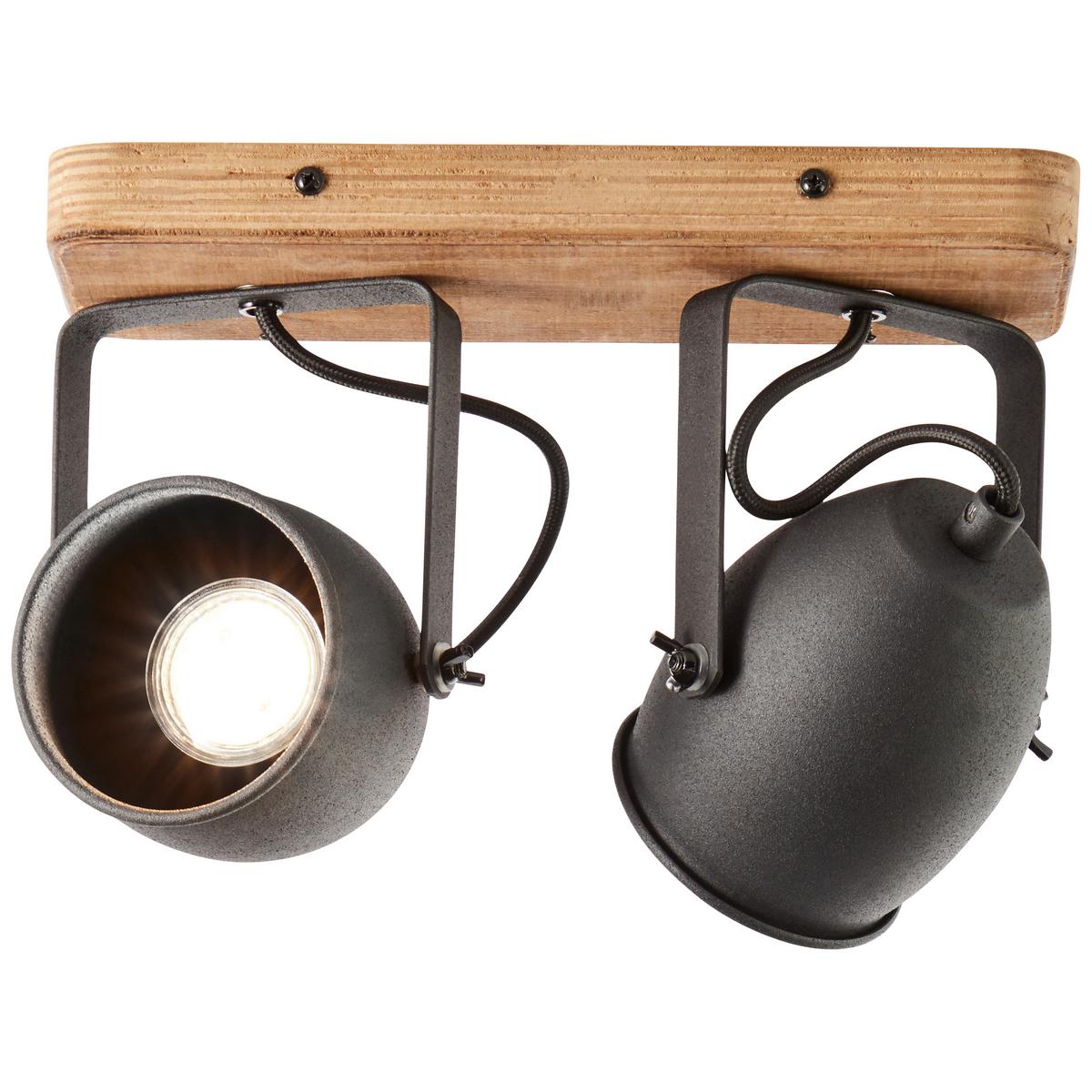 Strahler Crowton Schwarz/Hellbraun max. 6 Watt - Hellbraun/Schwarz, LIFESTYLE, Holz/Metall (30/21/13cm) - Brilliant