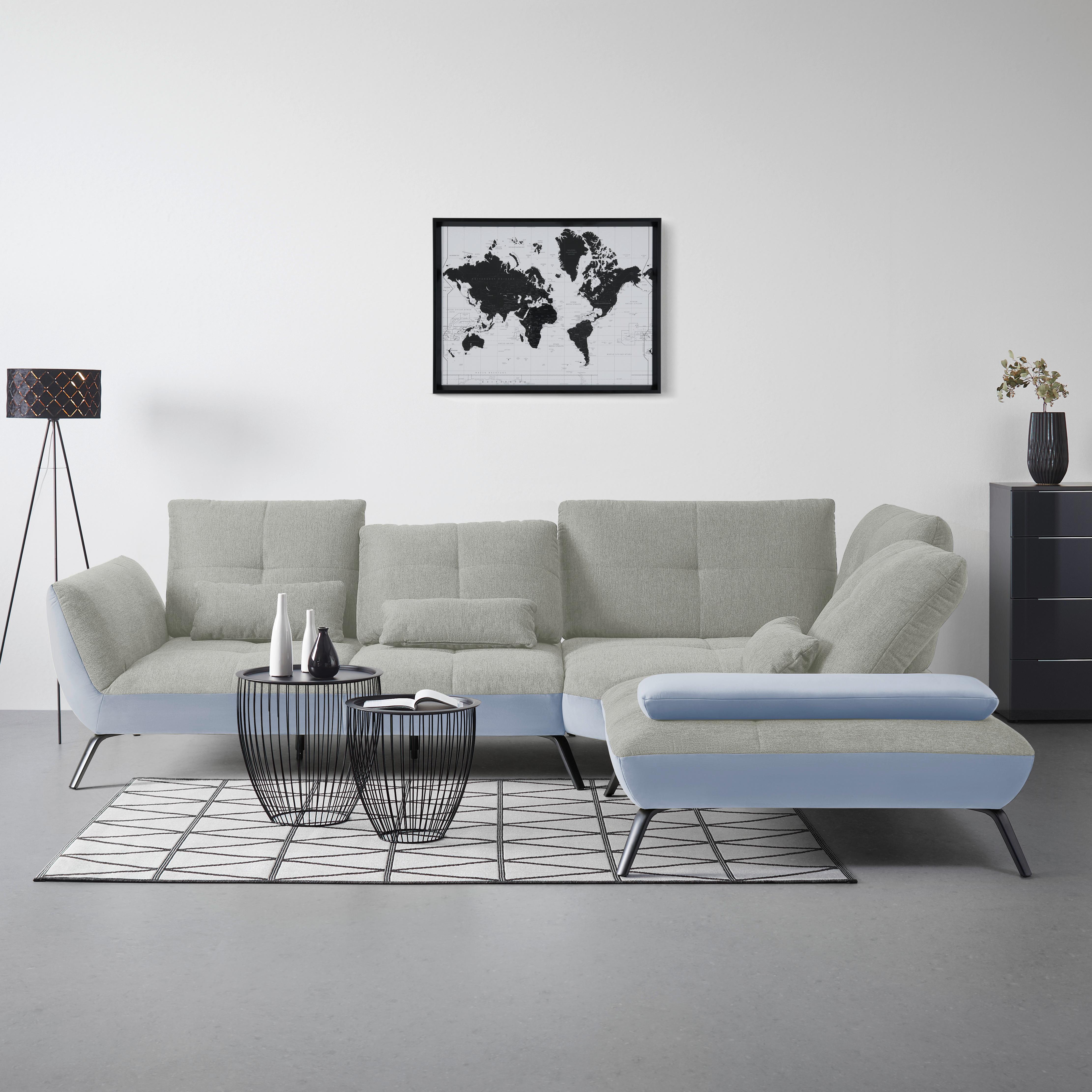 Wohnlandschaft Trendy Silberfarben/Hellgrau - Silberfarben/Hellgrau, MODERN, Holzwerkstoff/Textil (310/93/250cm) - Premium Living