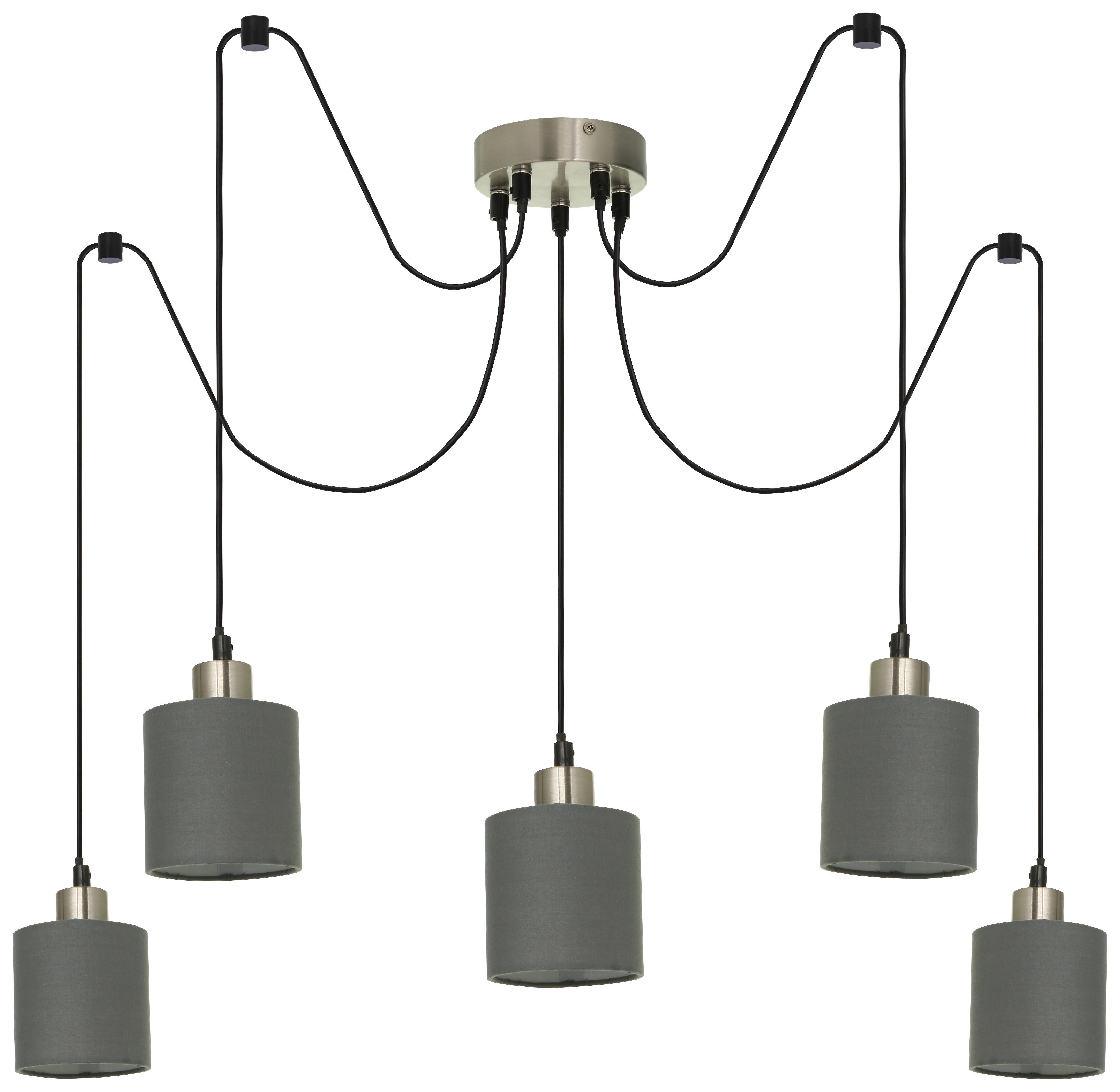 Hängeleuchte Greeni max. 15 Watt - Grau, Modern, Textil/Metall - Premium Living