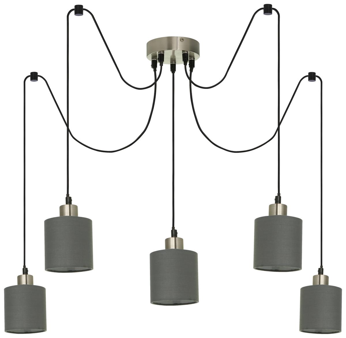 Hängeleuchte Greeni max. 15 Watt - Grau, Modern, Textil/Metall - Premium Living