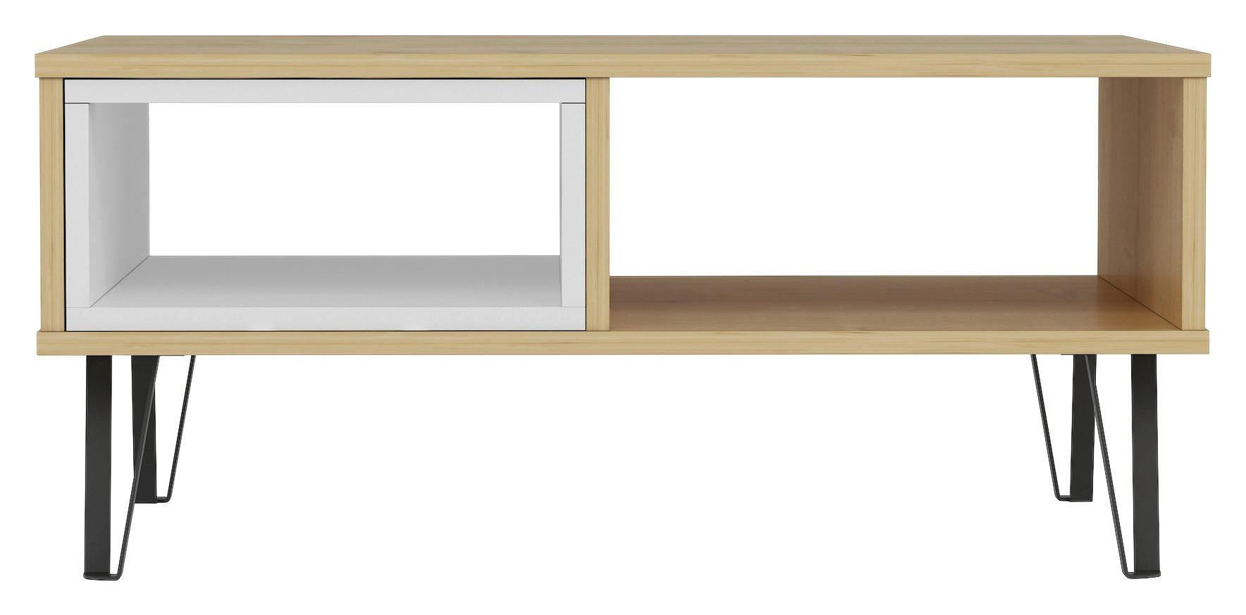 Couchtisch "Mendoz", Eichenfarben, Weiß - Eichefarben/Schwarz, Design, Holzwerkstoff/Metall (90/60/41,1cm) - Livetastic