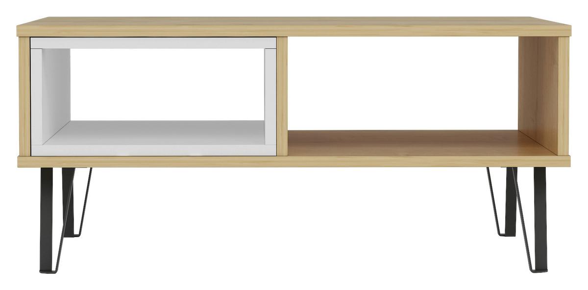 Couchtisch "Mendoz", Eichenfarben, Weiß - Eichefarben/Schwarz, Design, Holzwerkstoff/Metall (90/60/41,1cm) - Livetastic