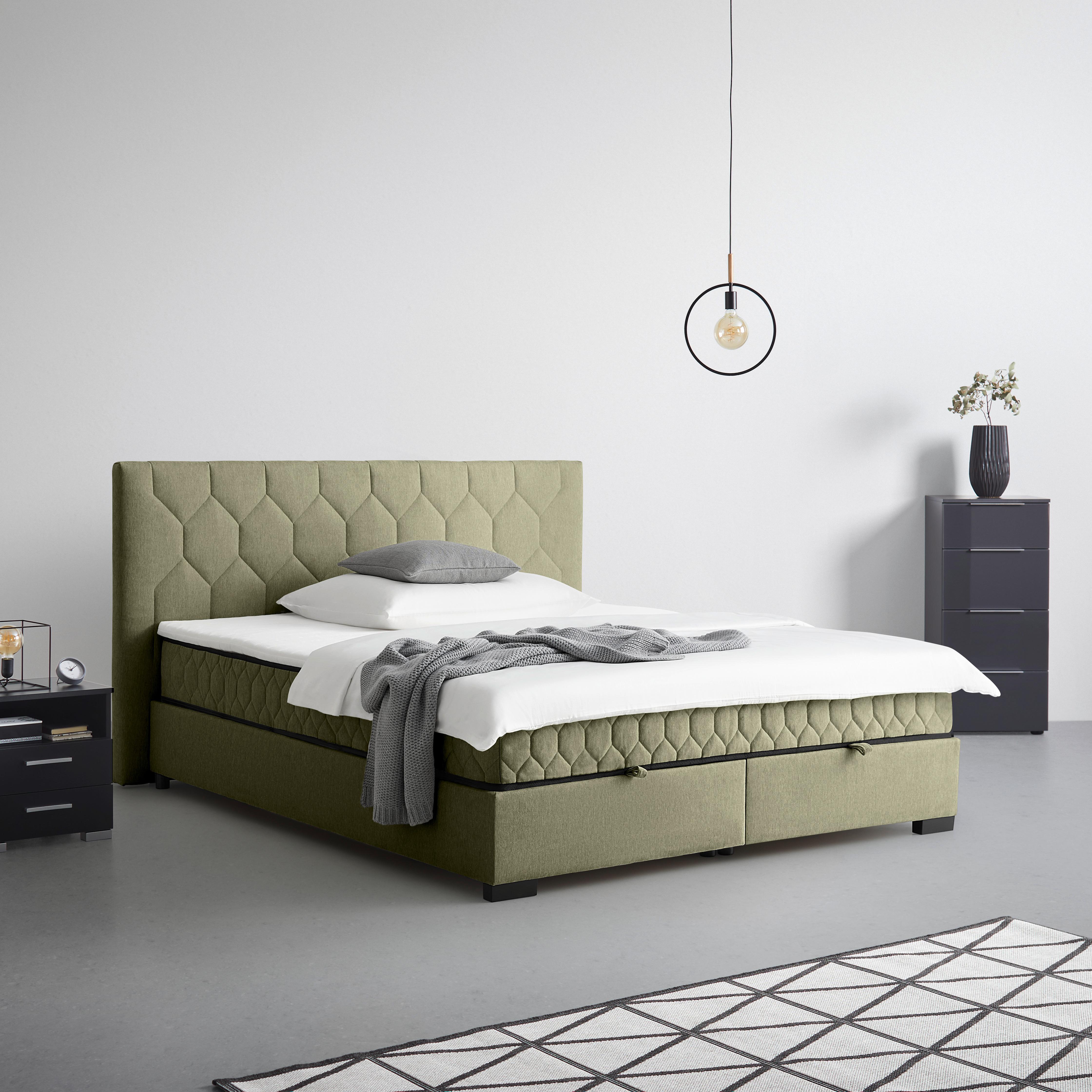 Boxbett Maya-D Olivgrün ca. 180x200cm - Schwarz/Olivgrün, KONVENTIONELL, Holz/Holzwerkstoff (180/200cm) - Mömax