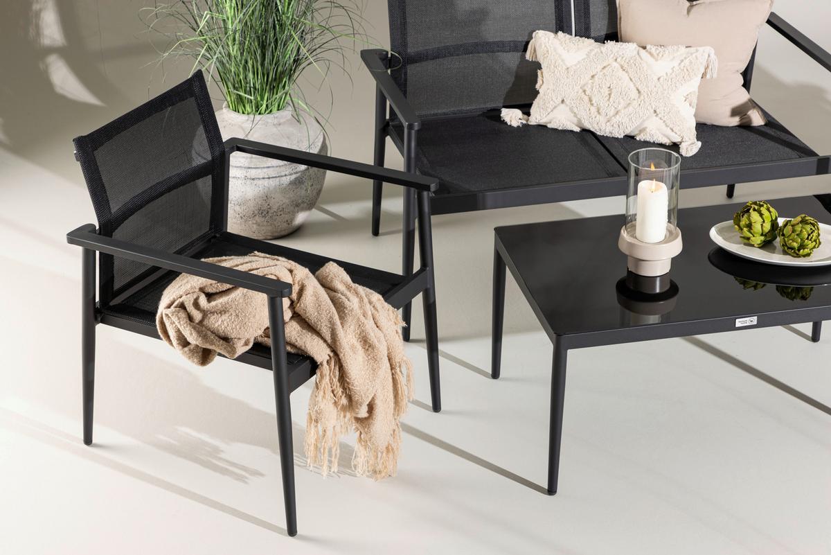 GARTENGARNITUR BREAK - Schwarz, KONVENTIONELL, Glas/Textil - Gardenson