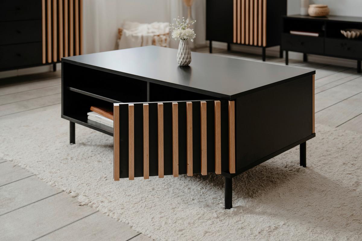 STOLIK KAWOWY MONZA - czarny/dąb artisan, Design, materiał drewnopochodny/metal (110,5/67/47cm) - Livetastic