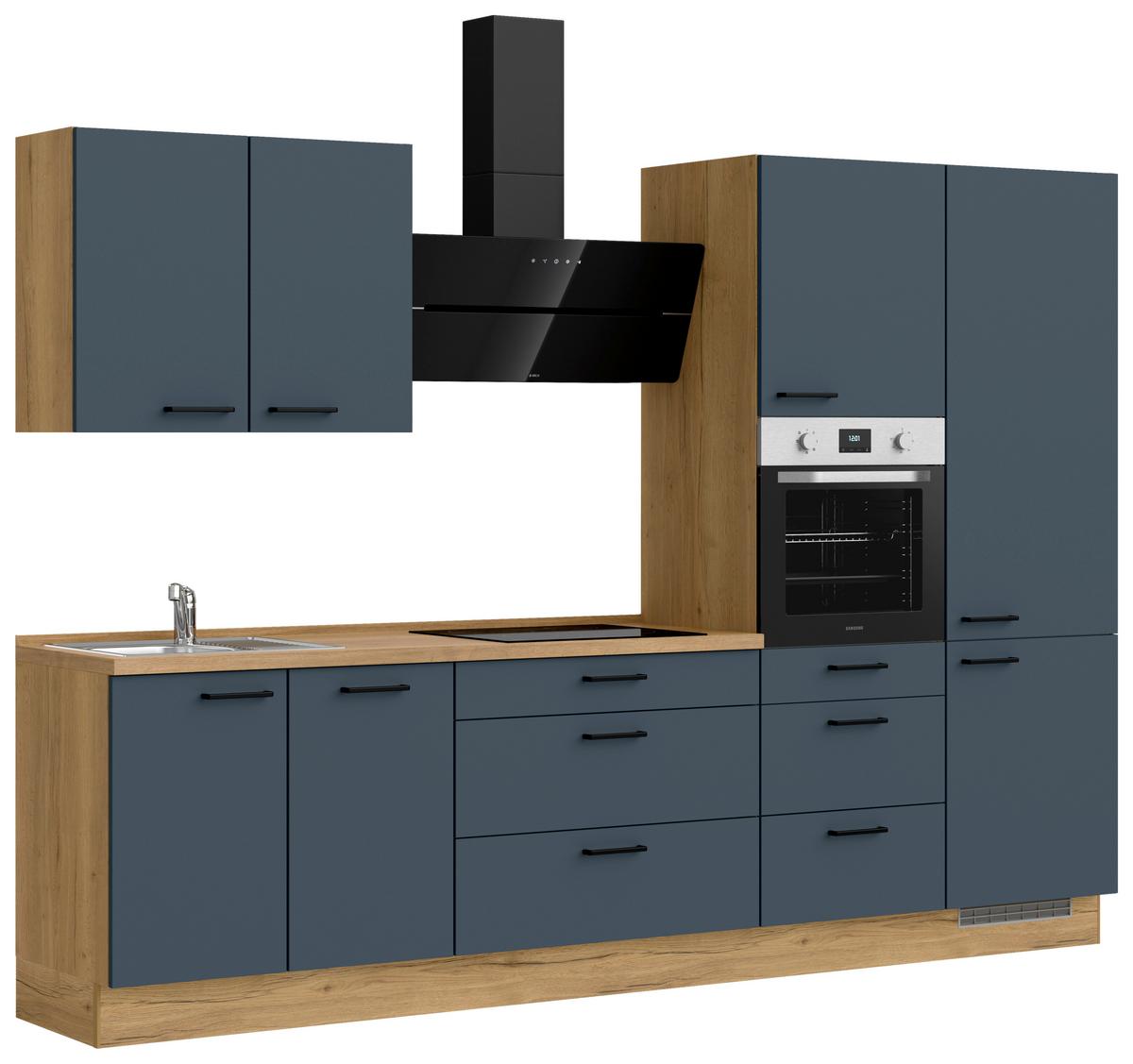 Küchenblock Easytouch High m. Geräten Dunkelblau - Eichefarben/Schwarz, MODERN, Holzwerkstoff/Metall (300cm) - Nobilia